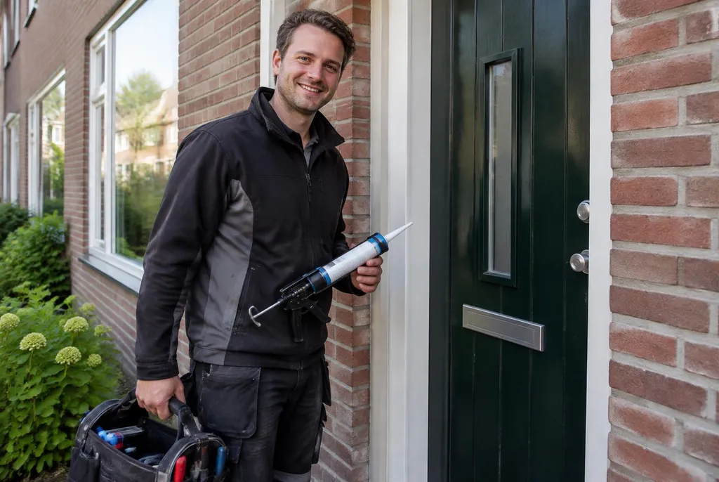 Vakman van Kitbedrijf Leidschendam bij de voordeur van een woning